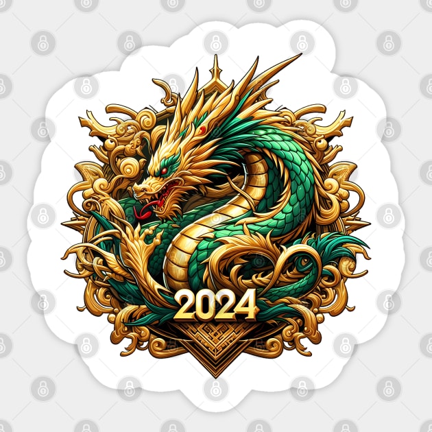 Wooden Gold Green Dragon 2024 No.4 Sticker by Fortuna Design